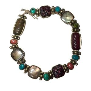 Monet Slide Charm Bead Stretch Elastic Bracelet Brass Tone Vintage Signed